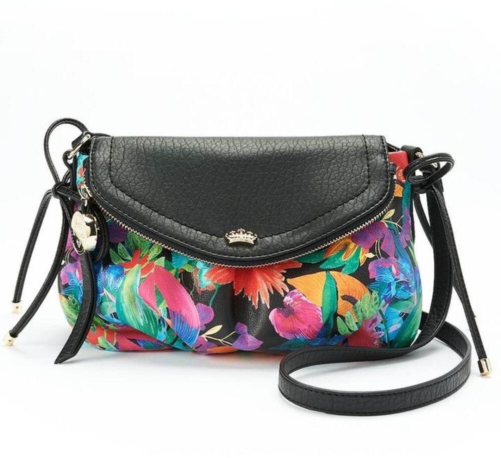 Juicy Couture floral tropical envelope style crossbody bag with hot pink lining